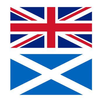 Union Jack flag of the UK and flag of Scotland