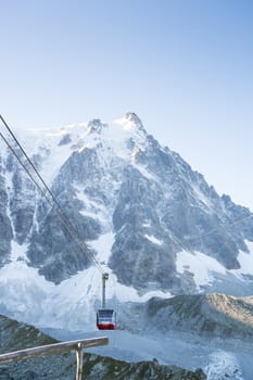 CHAMONIX, FRANCE - SEPTEMBER 02: Aiguille du Midi cable car. The cable car is the highest in Europe, and offers close views of the Mont Blanc summit. September 02, 2014 in Chamonix.