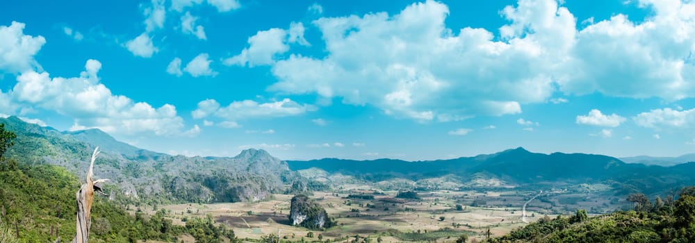 The Landscape of Mountain and Farmland in country.