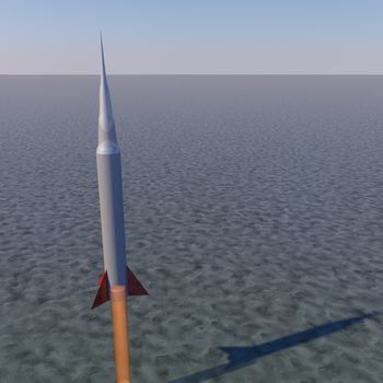 Rocket flying over sea, 3d render