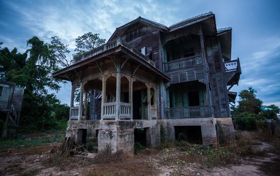 abandoned old house on twilight