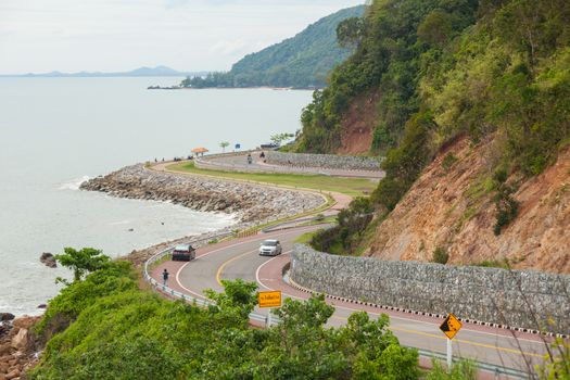 Driving on the Road by the sea in Thailand