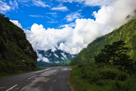 View of road in himalayan mountain in the morning