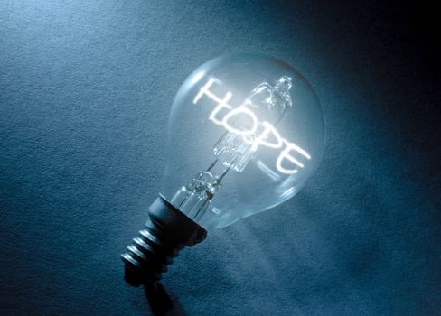 Hope text light bulb concept 