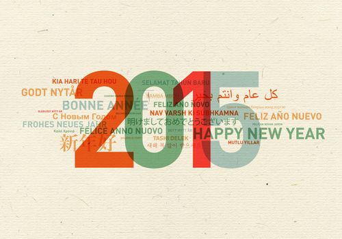 Happy new year from the world. Different languages celebration card