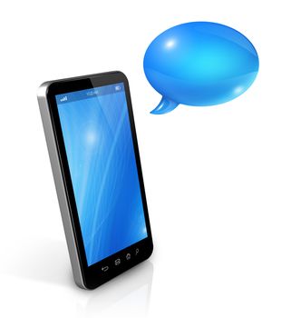 3D Speech bubbles and mobile phone. Communication and technology