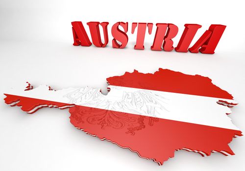 3D map illustration of Austria with flag and coat of arms