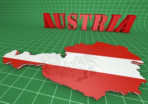 3D map illustration of Austria with flag and coat of arms