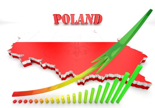 3D Map illustration of Poland with flag and coat of arms