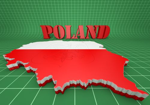 3D Map illustration of Poland with flag and coat of arms