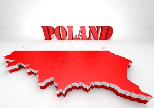 3D Map illustration of Poland with flag and coat of arms