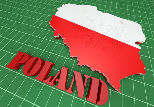 3D Map illustration of Poland with flag and coat of arms