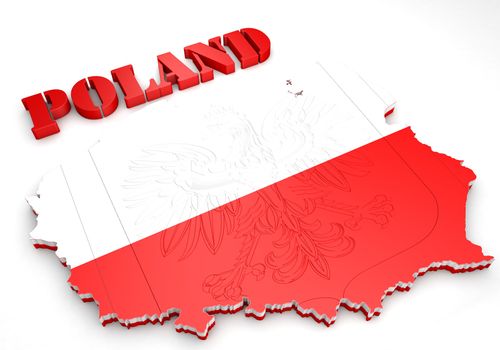 3D Map illustration of Poland with flag and coat of arms