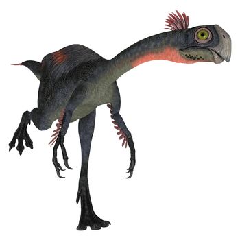 3D digital render of a running dinosaur gigantoraptor isolated on white background