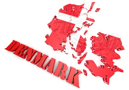  3d map illustration of Denmark with flag and coat of arms