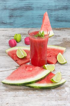 Healthy organic watermelon snack. Wooden background.