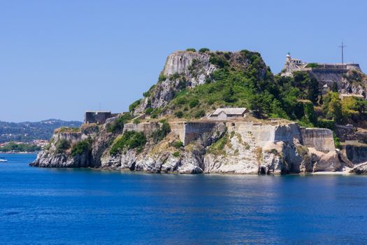 The Old Fortress of Corfu Town, Greece. Built by the Venetians it is still used for cultural events though some walls are eroding into the sea