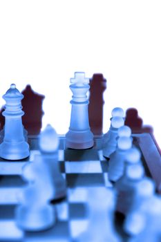 chess pieces in blue isolated against a white background