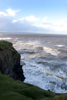 view from the fenced path along cliff edge in Ballybunion county Kerry Ireland