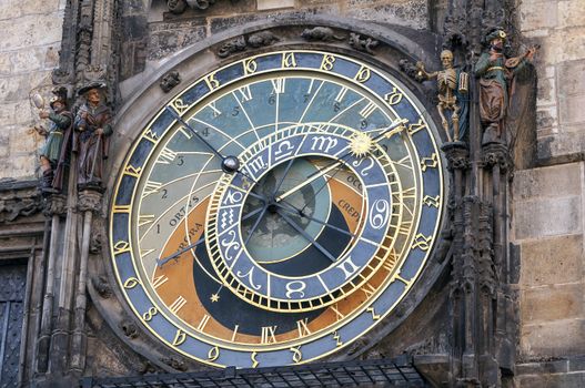 Close up view of the astronomical clock of Prague, Czech Republic.