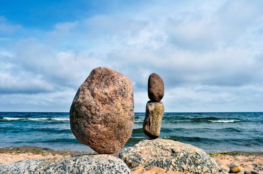 Balancing of two stones on the seacoast