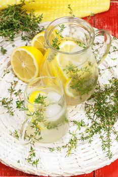 Lemonade. Lemon Thyme Lemonade. Macro, selective focus