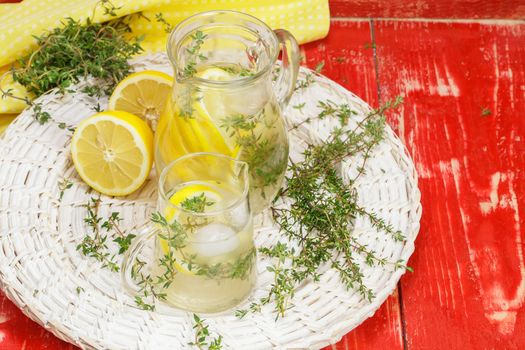 Lemonade. Lemon Thyme Lemonade. Macro, selective focus