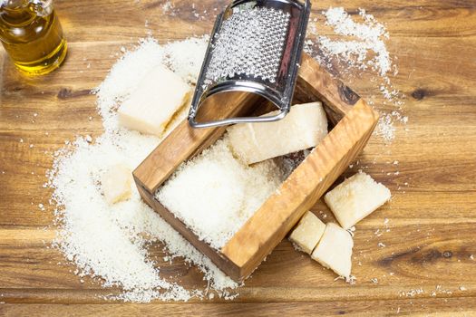 Parmesan cheese and nuts. Viewed from above