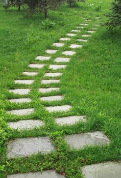 stone walkway on the grass in the park