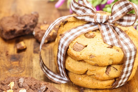 Pile of delicious chocolate chip cookies