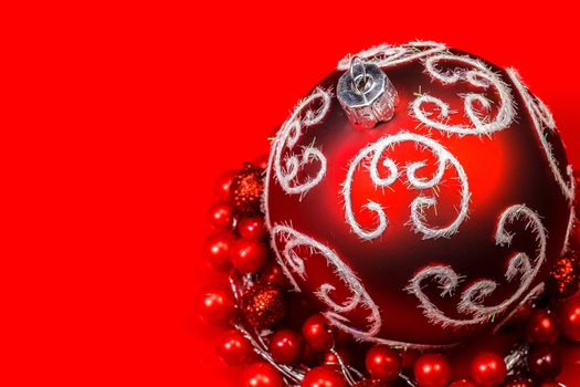 Christmas background with red ball.. Copy space composition
