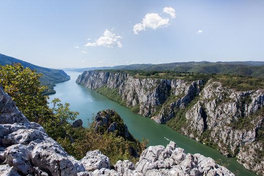 Danube in Djerdap National park, Serbia. Danube gorge "iron gate" on the Serbian-Romanian border