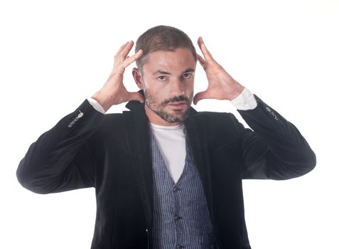 angry man in front of white background