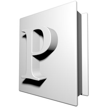 Book with letter P on the cover, 3d render