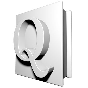 Book with letter Q on the cover, 3d render