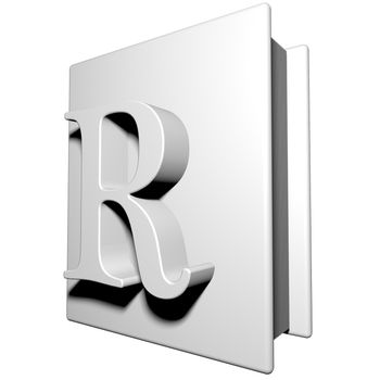 Book with letter R on the cover, 3d render