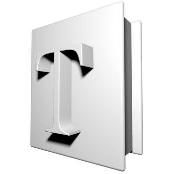 Book with letter T on the cover, 3d render