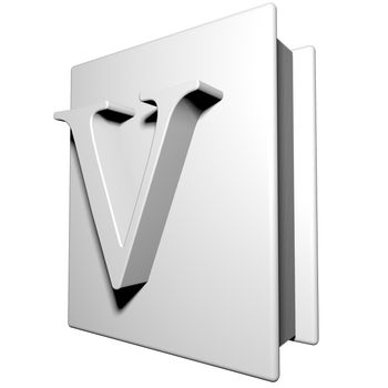 Book with letter V on the cover, 3d render