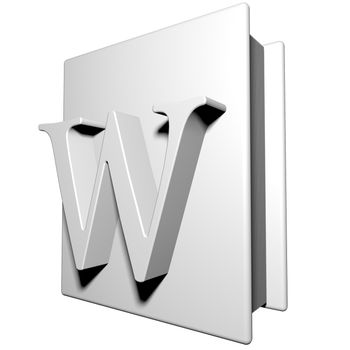 Book with letter W on the cover, 3d render