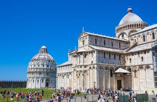 Pisa, Italy - August 11, 2013: Pisa Cathedral and San Giovanni Battistero, Piazza del Duomo, Italy