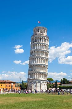 Pisa, Italy - August 11, 2013: Pisa, Piazza del Duomo, with the Basilica leaning tower, Italy