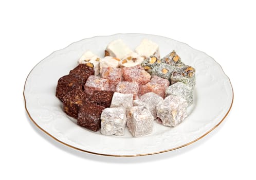 Plate with turkish delight, view from above