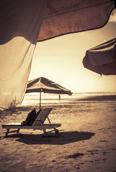 Beautiful surfing tropical sand beach on sunny summer day,artistic processed photo