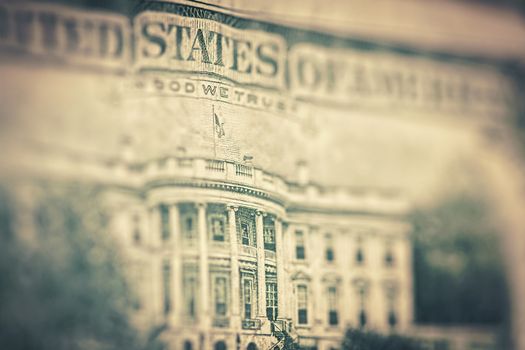 Money background - US dollars background, reto style toned photo with shallow DOF