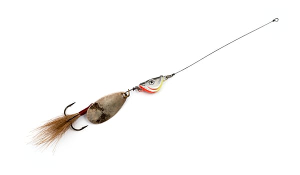 artificial angling baits on white background