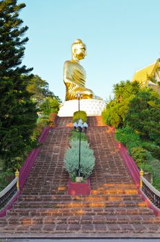 Stairs to Phra Phuttha Kitti Siri Chai buddha statue on Thongchai mountain at Ban Krut in Prachuap Khiri Khan Province of Thailand
