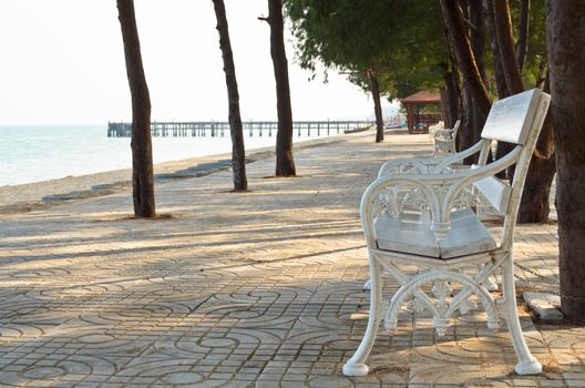 Chair in the park at seaside of Thapsakae, Prachuap Khiri Khan, Thailand
