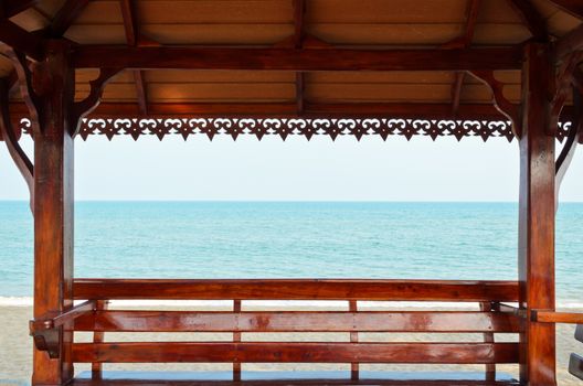 Pavilion seating area for relaxing to enjoy the beautiful blue sea.
