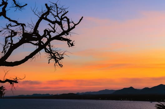 Sunset over the sea on Thongchai mountain at Ban Krut in Prachuap Khiri Khan Province of Thailand.