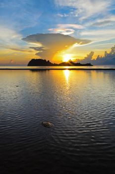Sunrise at Hat Sai Ri beach front Ko Maphrao island in Chumphon Province of Thailand
